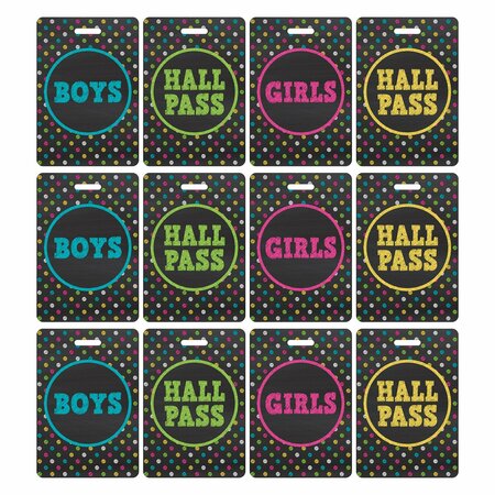 TEACHER CREATED RESOURCES Chalkboard Brights Hall Pass with Lanyard, 4 Designs, 12PK 20320
